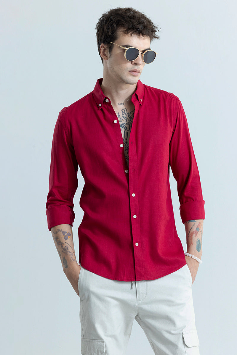 Sleek Style Plain Red Linen Shirt