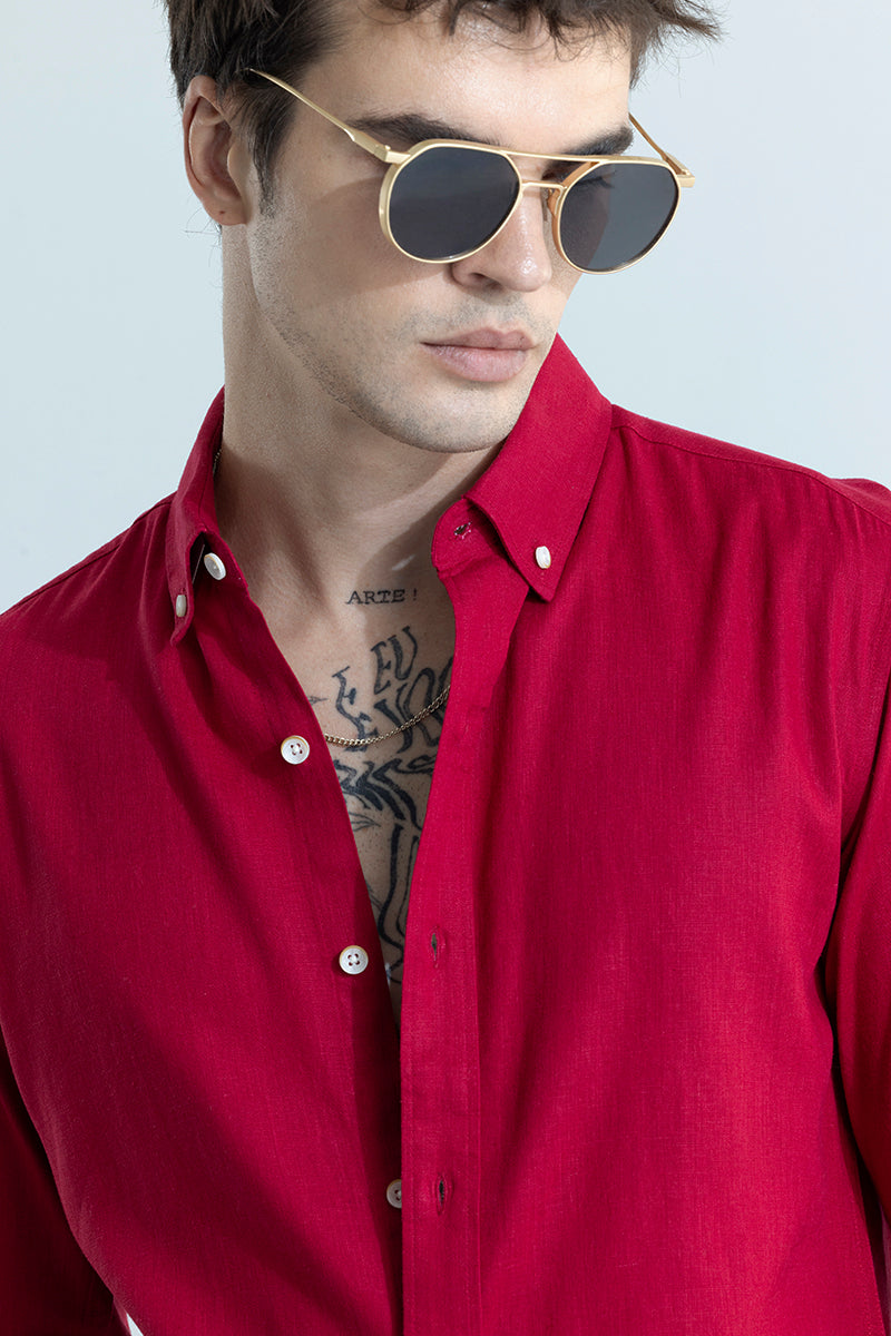 Sleek Style Plain Red Linen Shirt