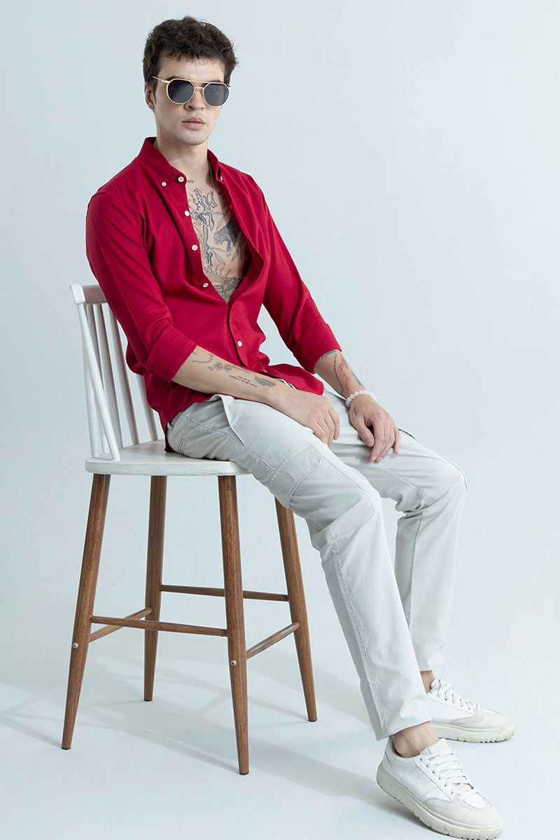 Sleek Style Plain Red Linen Shirt