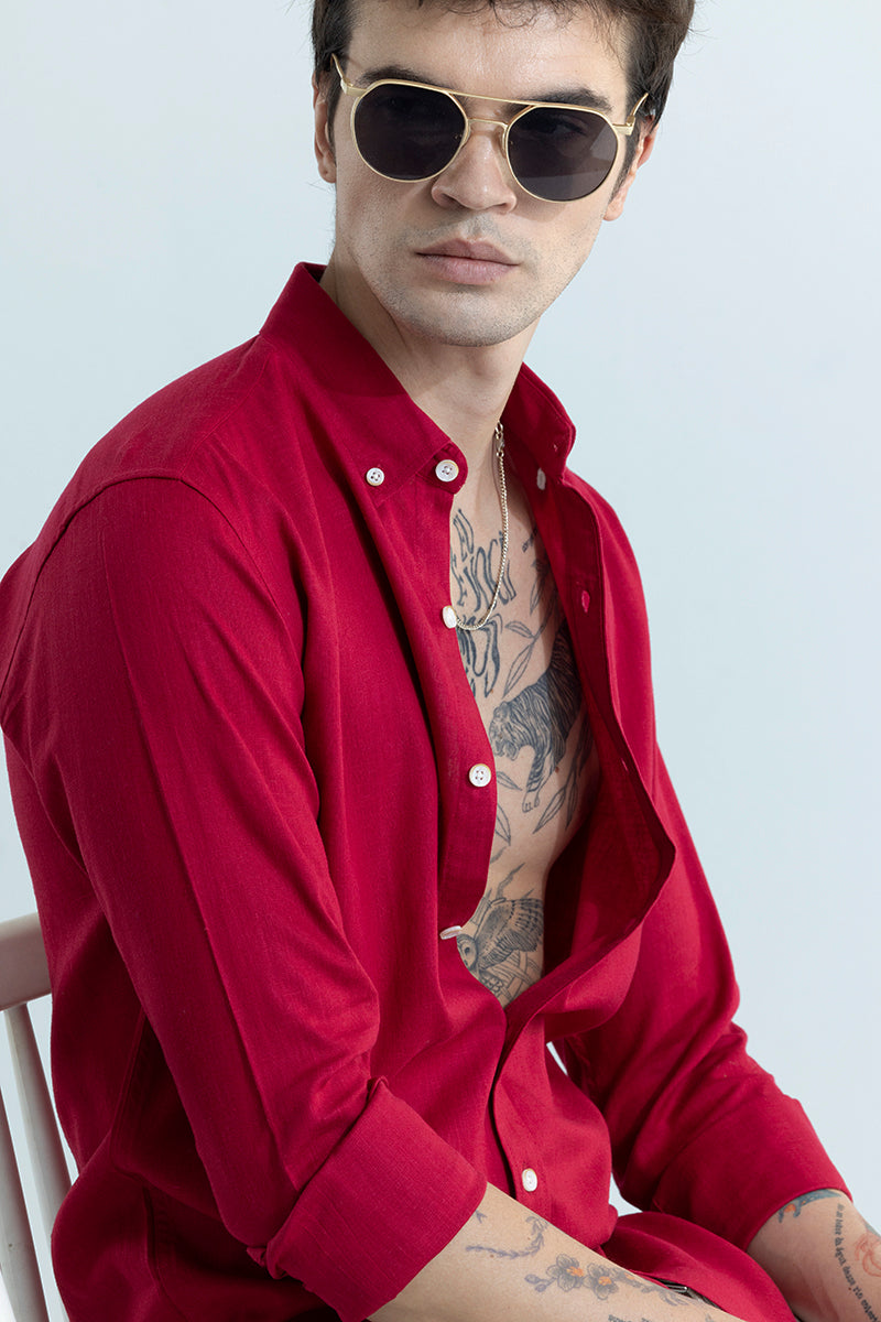 Sleek Style Plain Red Linen Shirt