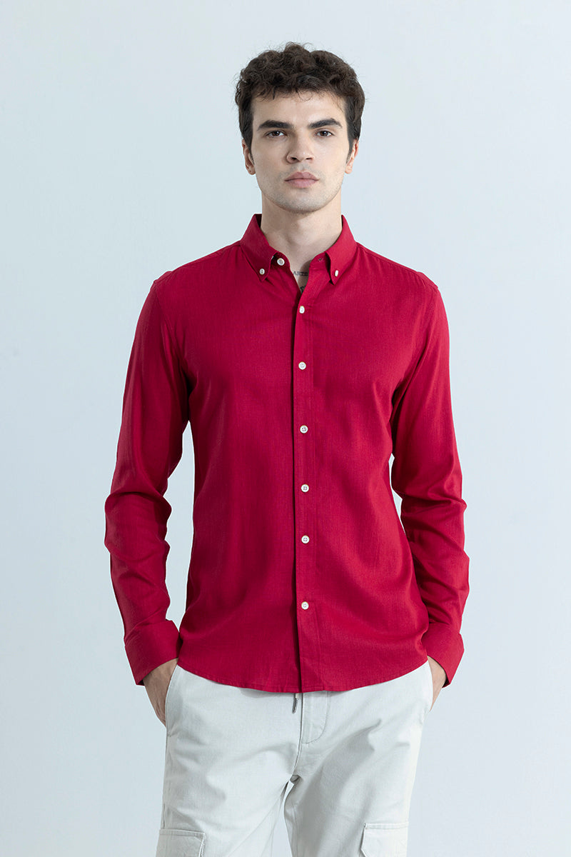 Sleek Style Plain Red Linen Shirt