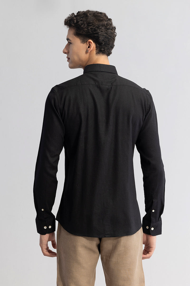 Sleek Style Plain Black Linen Shirt