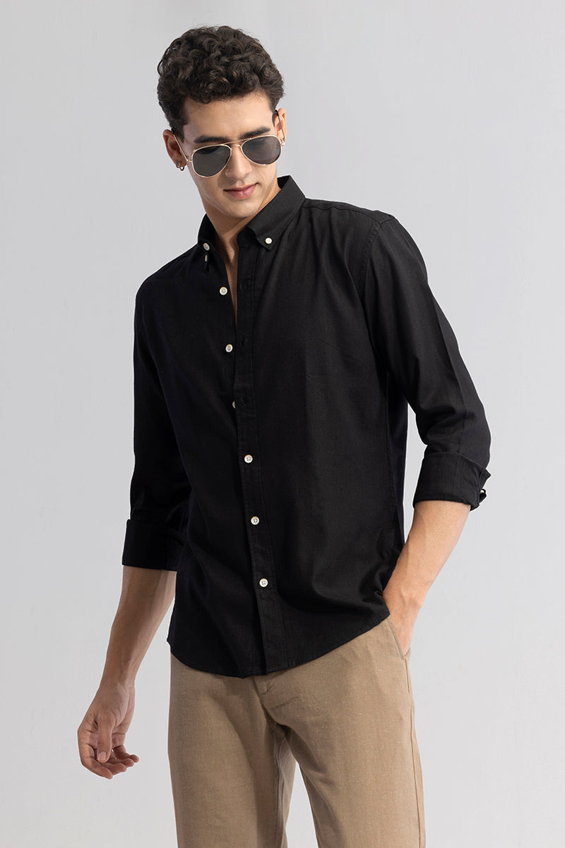 Sleek Style Plain Black Linen Shirt