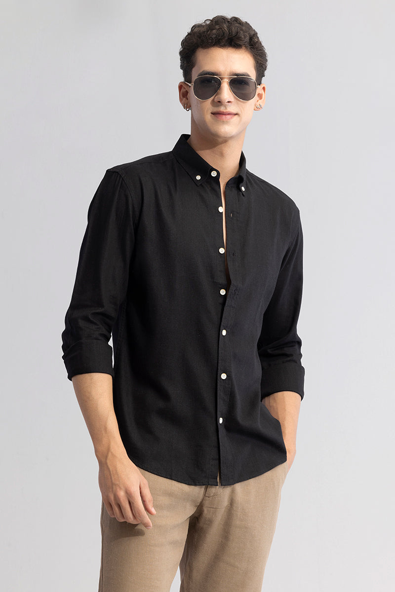 Sleek Style Plain Black Linen Shirt