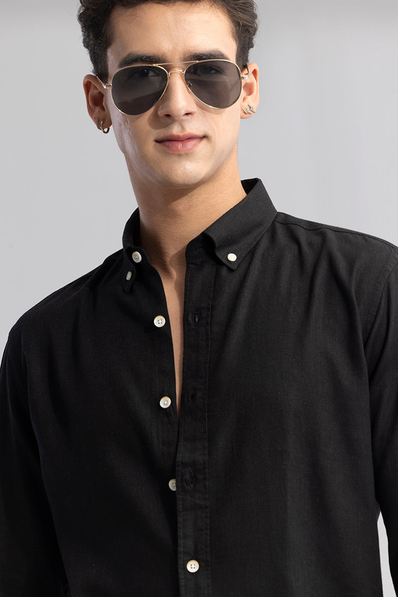 Sleek Style Plain Black Linen Shirt