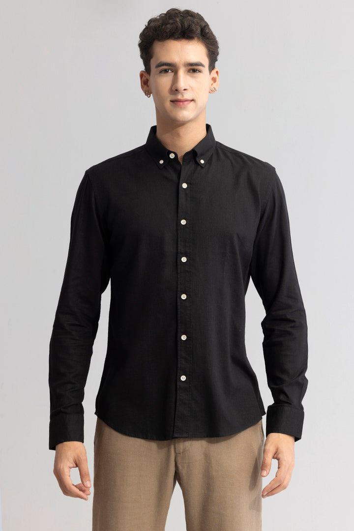 Sleek Style Plain Black Linen Shirt