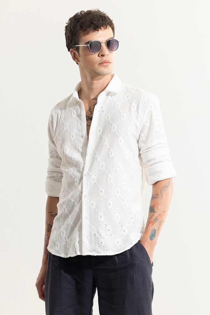 Diamond Craft White Crochet Shirt