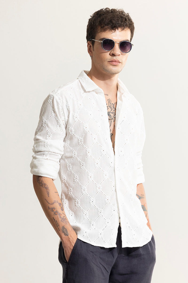 Diamond Craft White Crochet Shirt