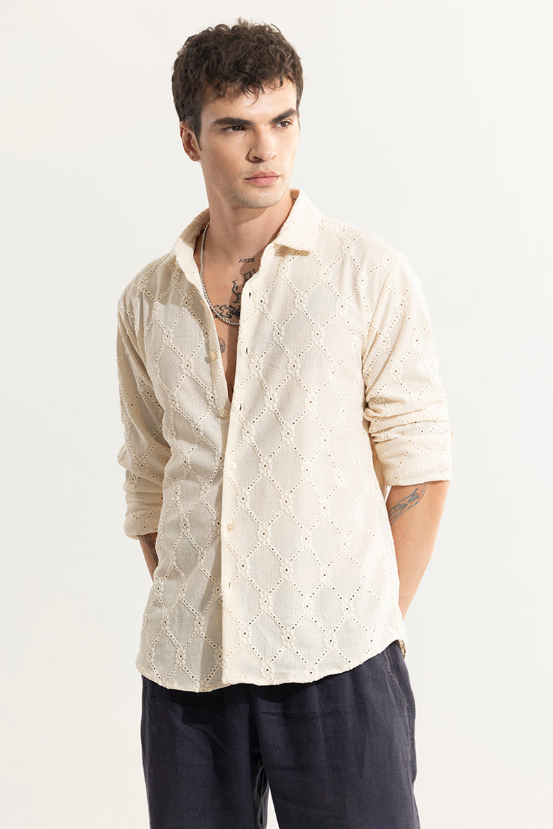 Diamond Craft Cream Crochet Shirt