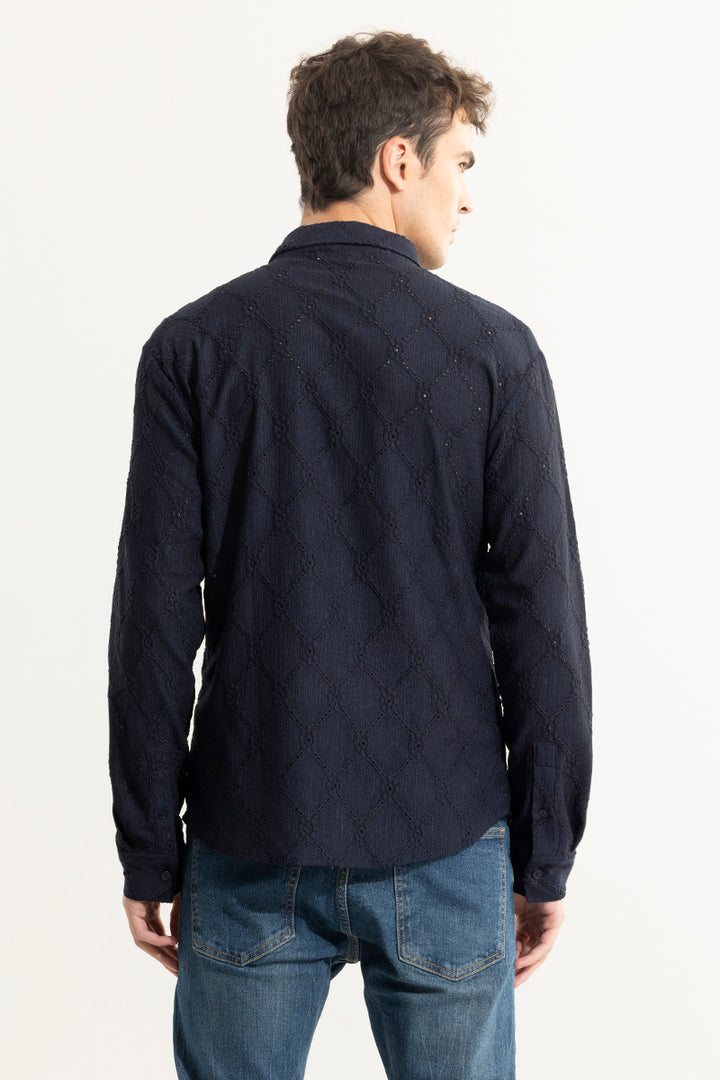 Diamond Craft Navy Crochet Shirt