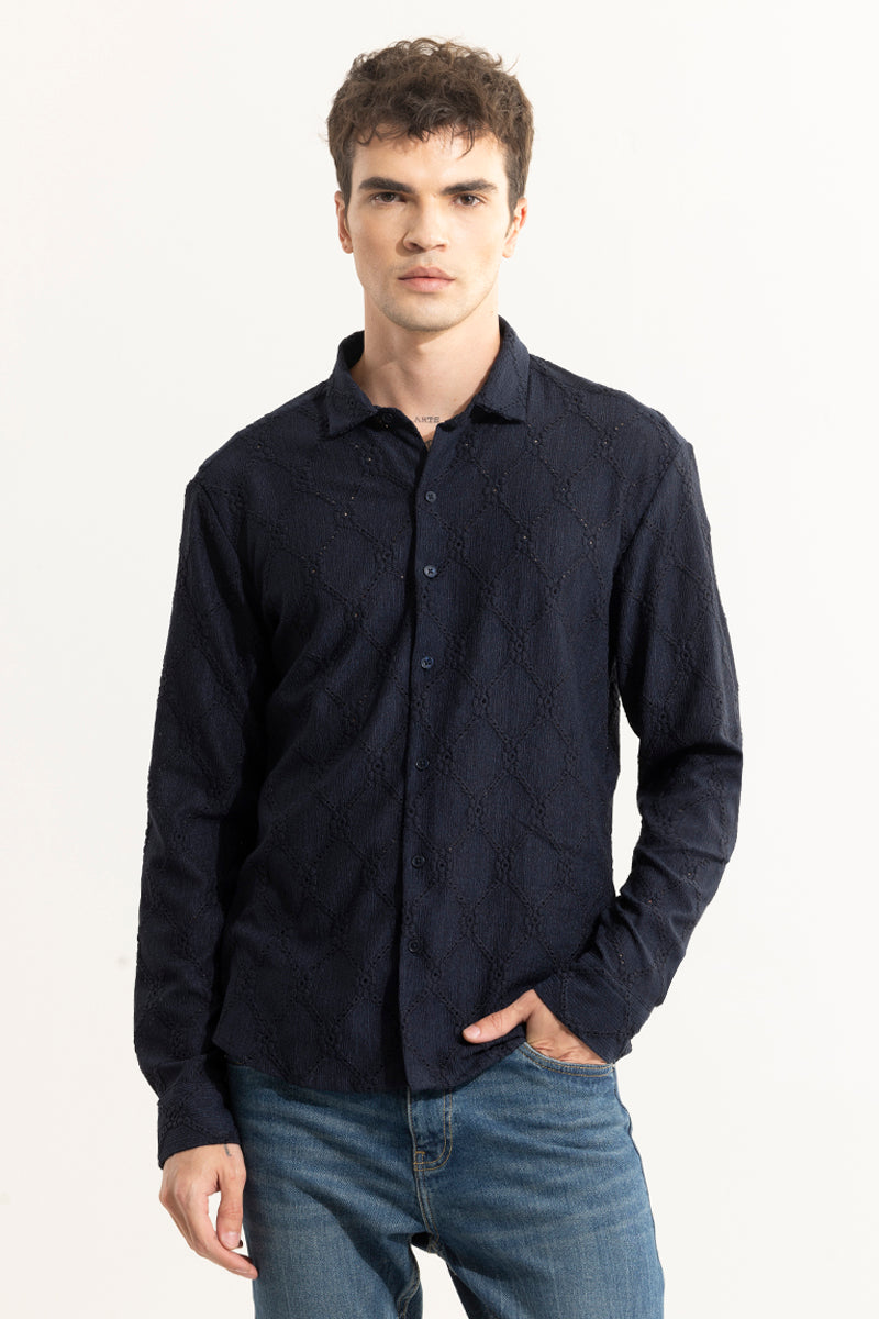 Diamond Craft Navy Crochet Shirt