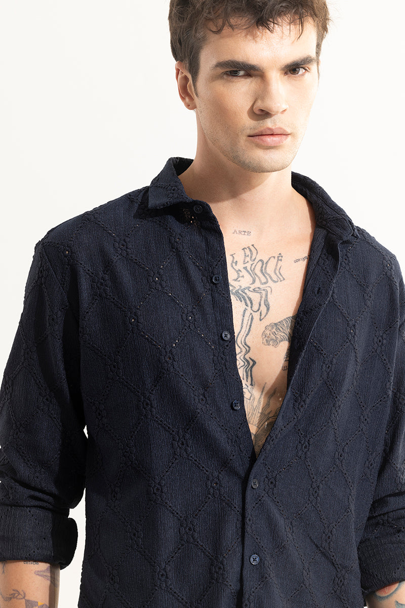 Diamond Craft Navy Crochet Shirt