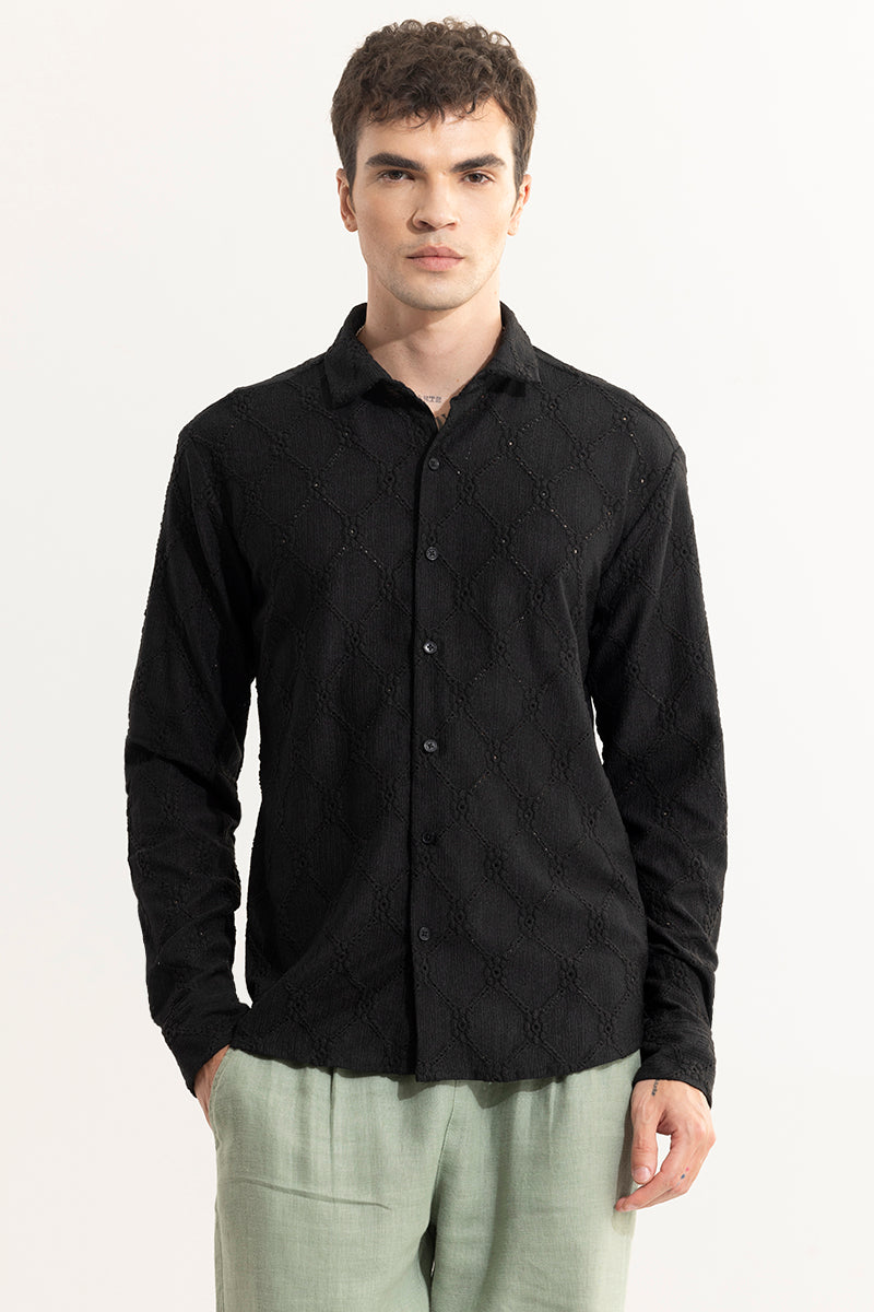 Diamond Craft Black Crochet Shirt