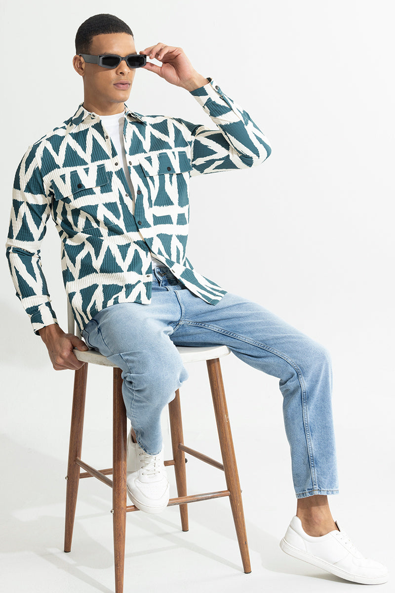 Vibrant Zigzag Teal Blue Overshirt