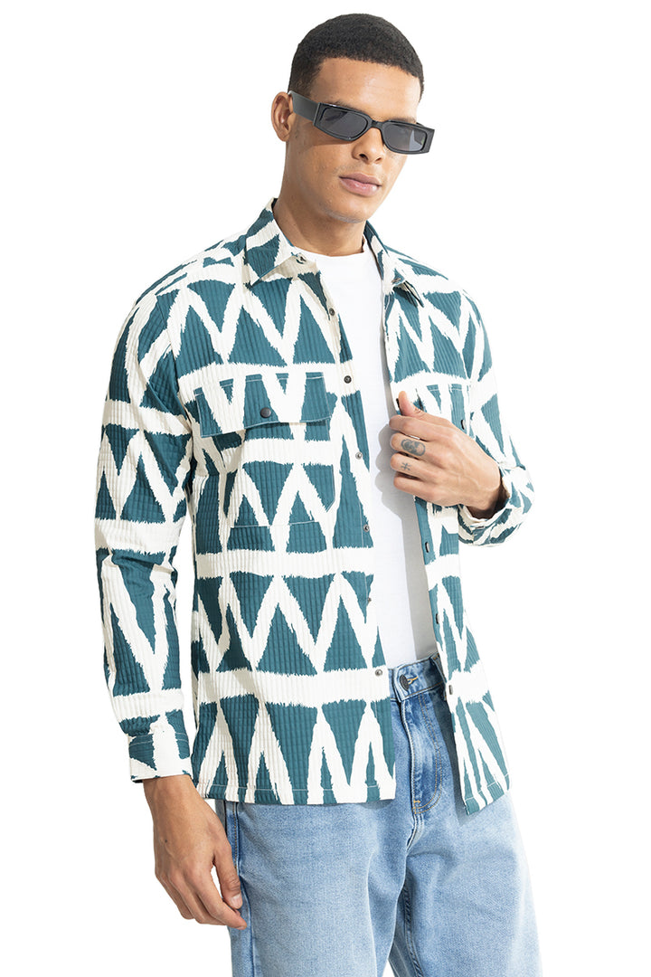 Vibrant Zigzag Teal Blue Overshirt