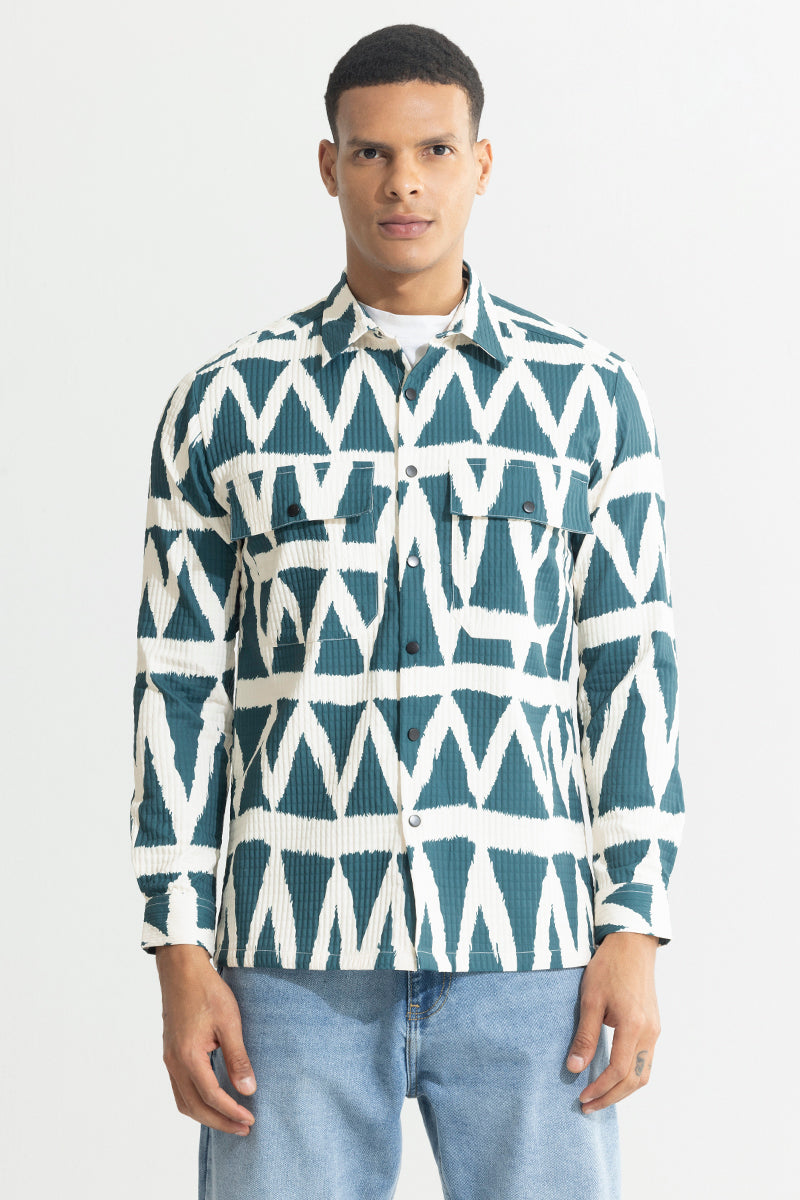 Vibrant Zigzag Teal Blue Overshirt