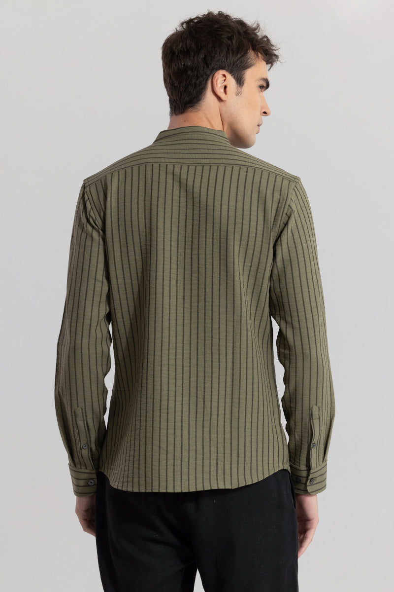 Mandarin Elegance Olive Shirt