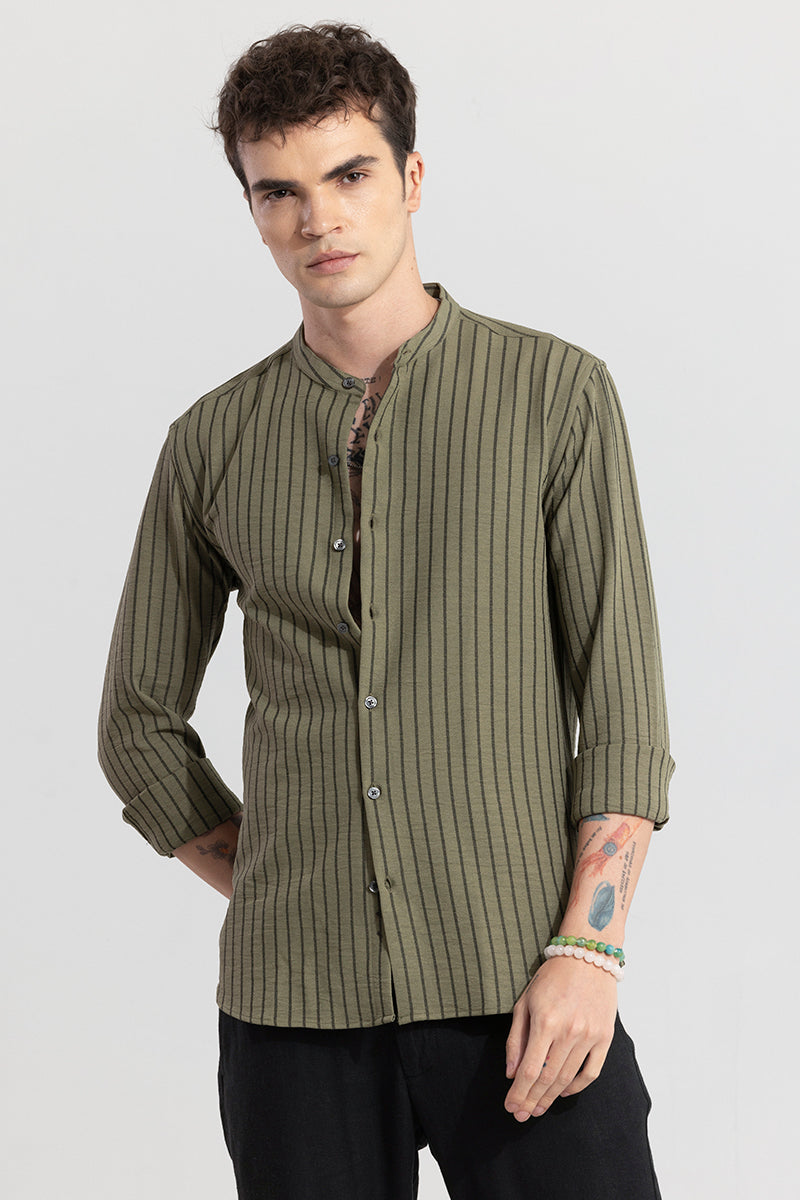 Mandarin Elegance Olive Shirt