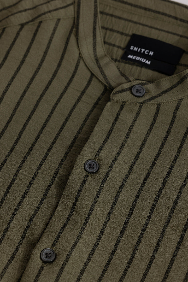 Mandarin Elegance Olive Shirt