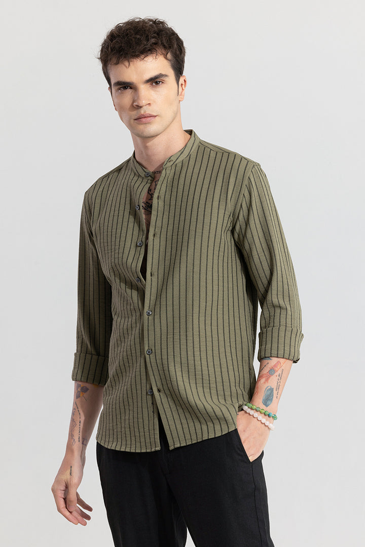 Mandarin Elegance Olive Shirt