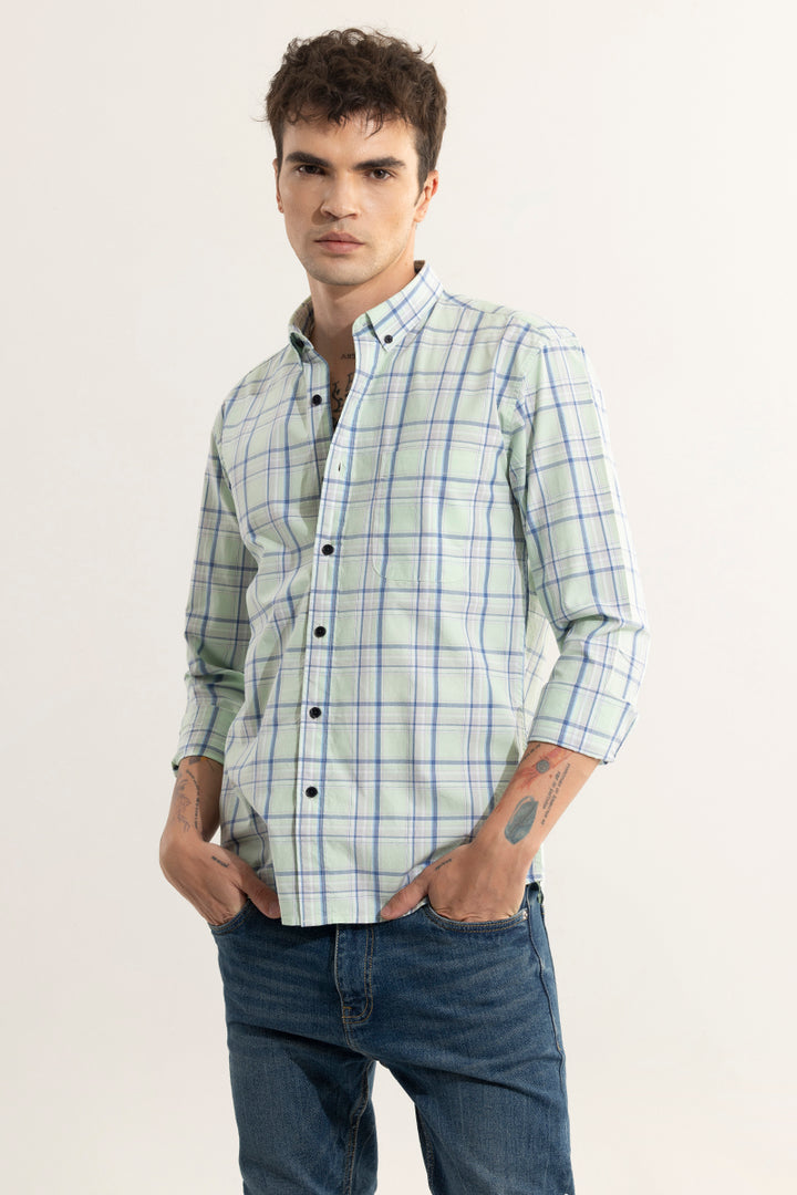 Distinctive Grids Mint Green Shirt