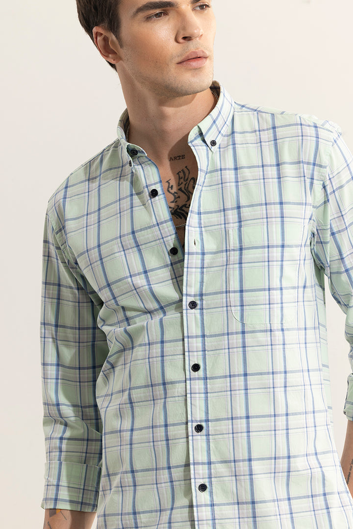 Distinctive Grids Mint Green Shirt