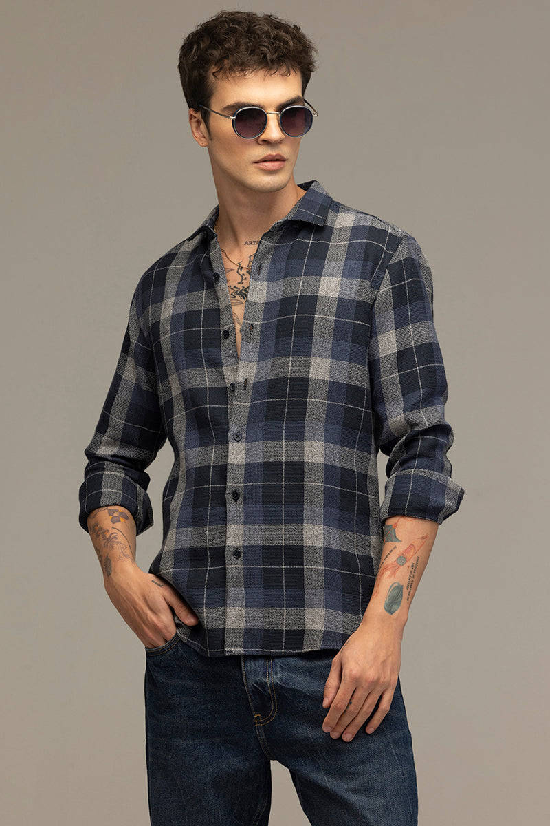 Patchwork Checks Blue Shirt