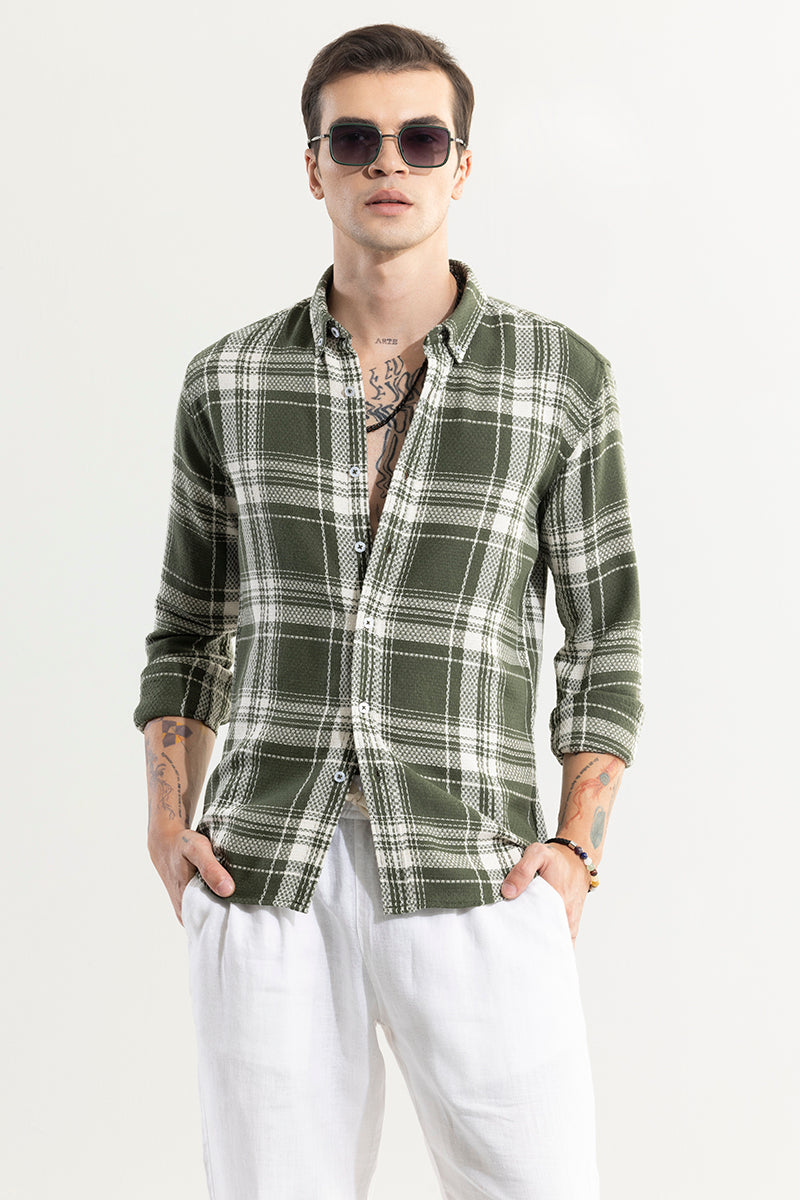 Breezy Olive Checks Shirt