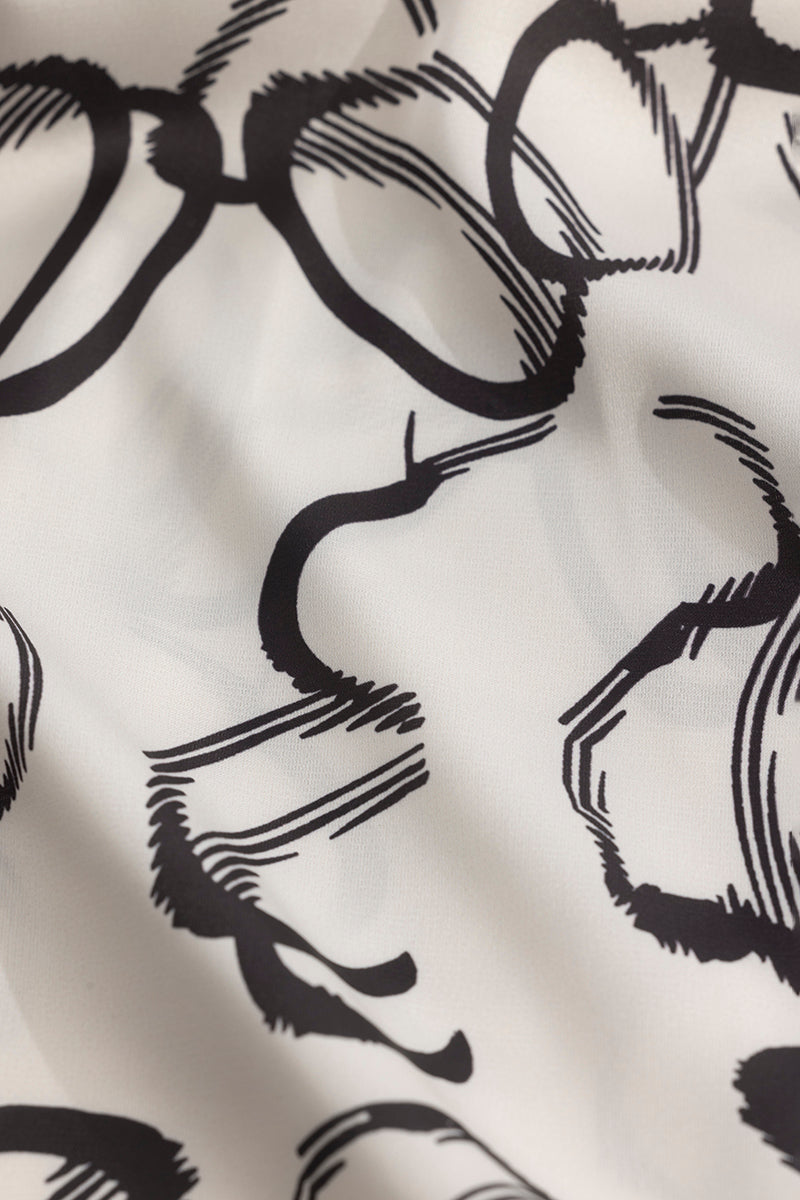 Loopasso Abstract White Silky Satin Shirt