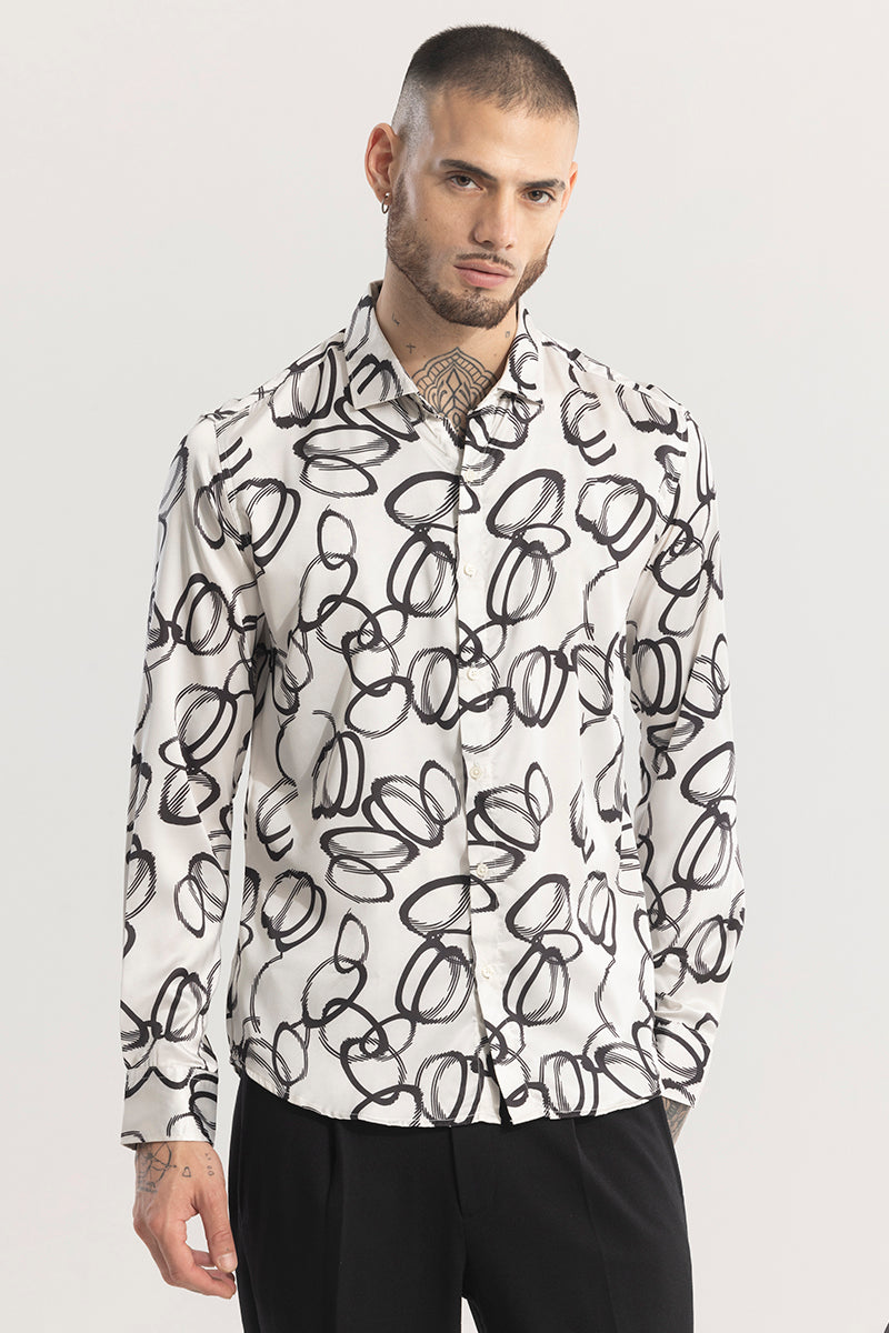 Loopasso Abstract White Silky Satin Shirt