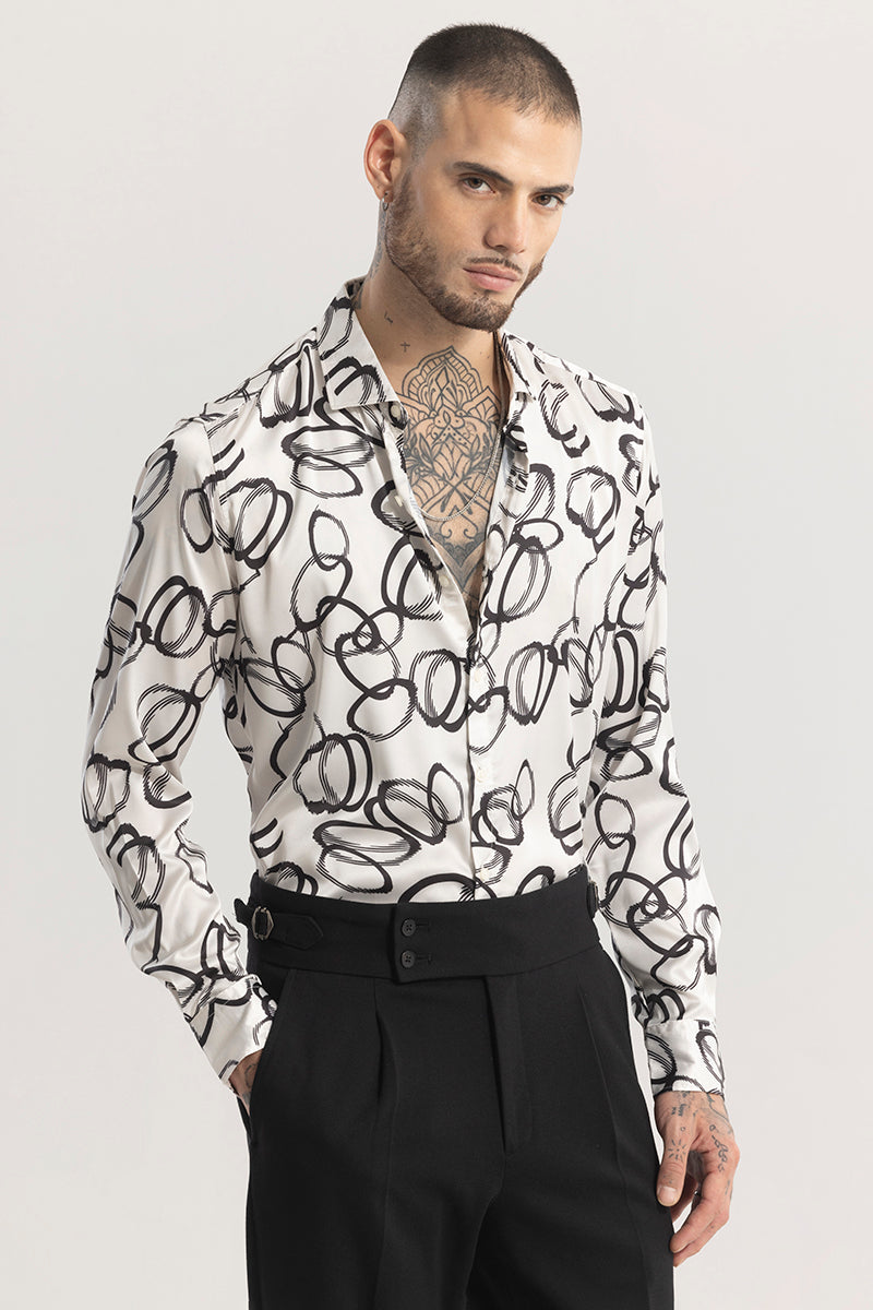 Loopasso Abstract White Silky Satin Shirt