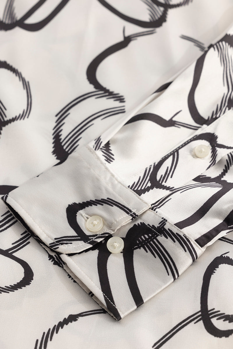 Loopasso Abstract White Silky Satin Shirt