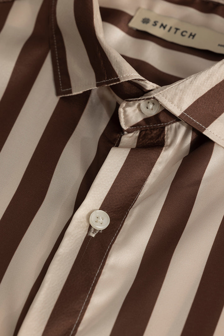 Stripevogue Beige Stripe Silky Satin Shirt