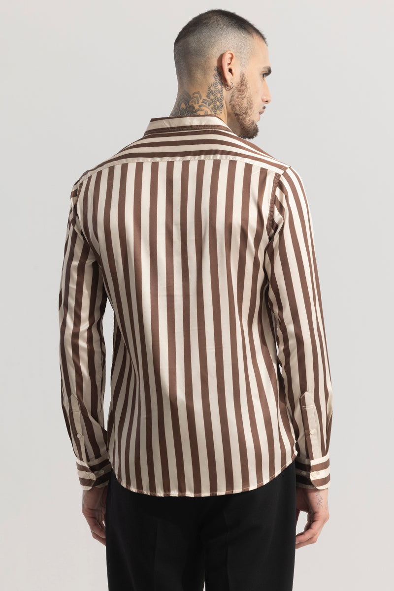 Stripevogue Beige Stripe Silky Satin Shirt