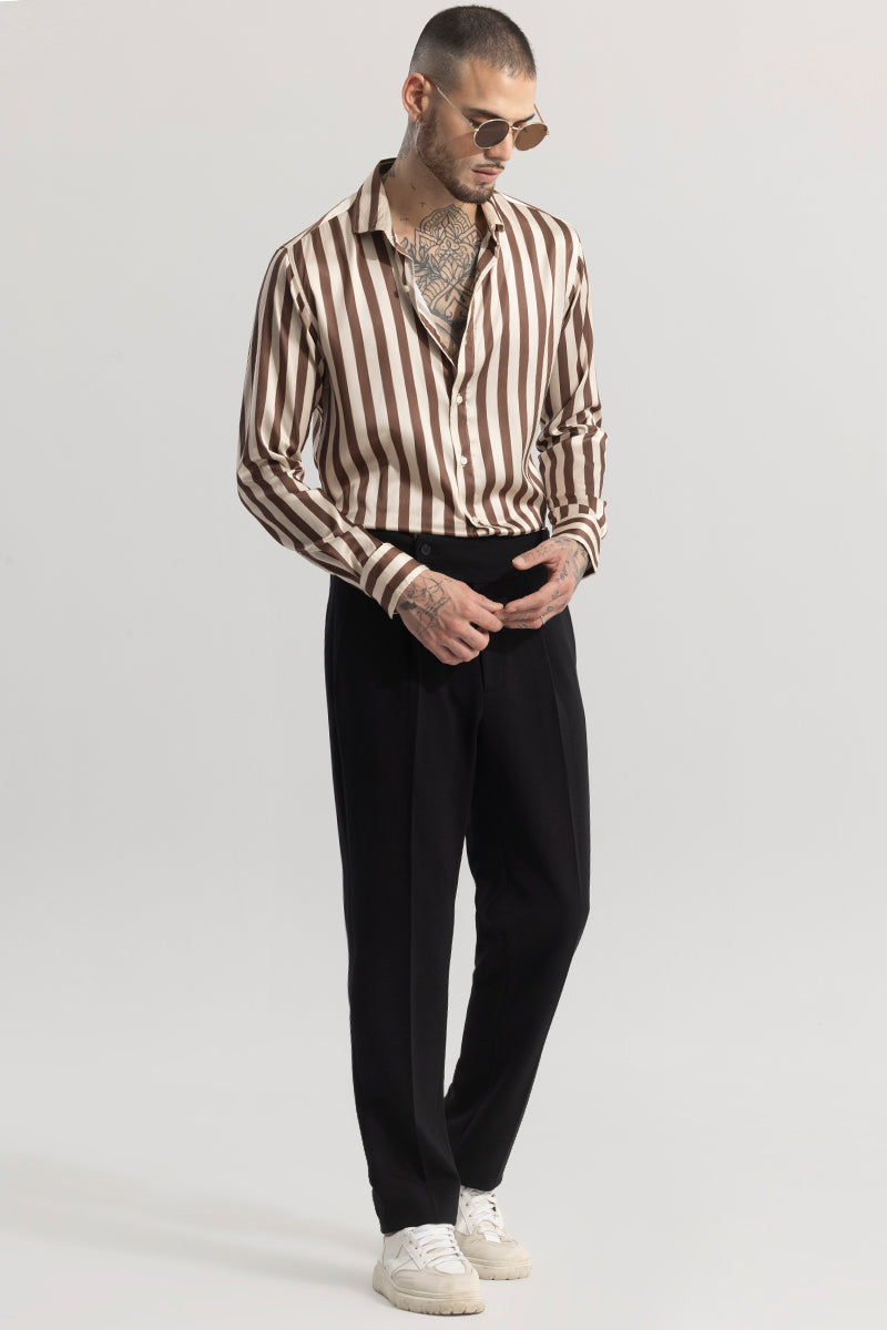 Stripevogue Beige Stripe Silky Satin Shirt