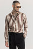 Stripevogue Beige Stripe Silky Satin Shirt