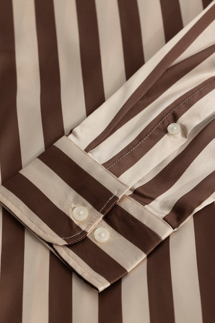 Stripevogue Beige Stripe Silky Satin Shirt