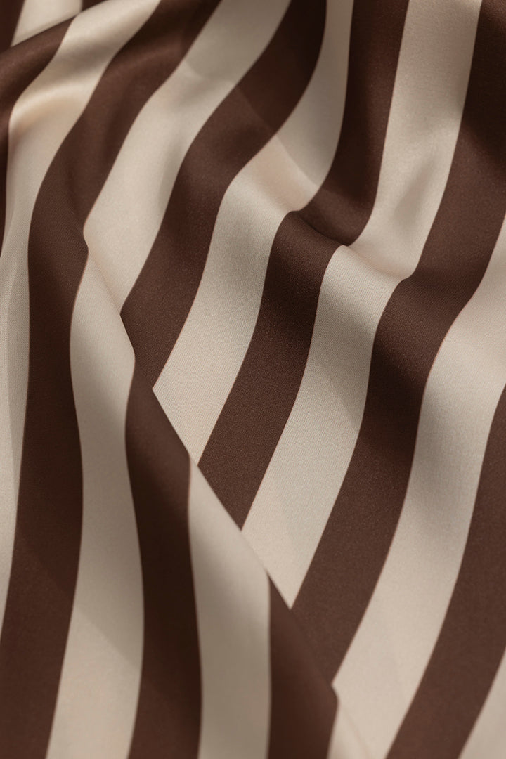 Stripevogue Beige Stripe Silky Satin Shirt