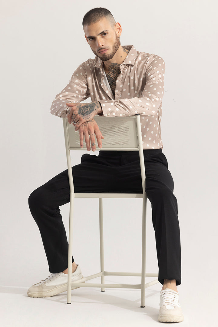 DapperDot Beige Silky Satin Shirt