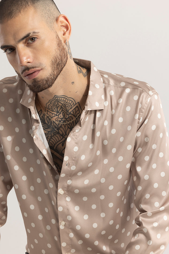 DapperDot Beige Silky Satin Shirt