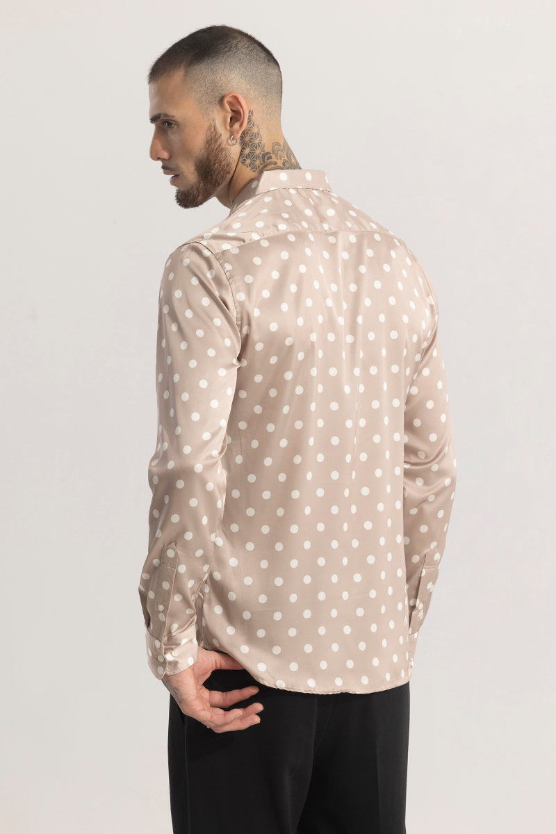 DapperDot Beige Silky Satin Shirt