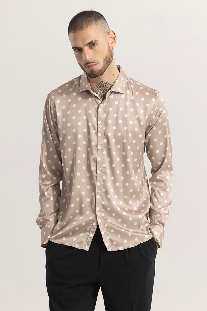 DapperDot Beige Silky Satin Shirt