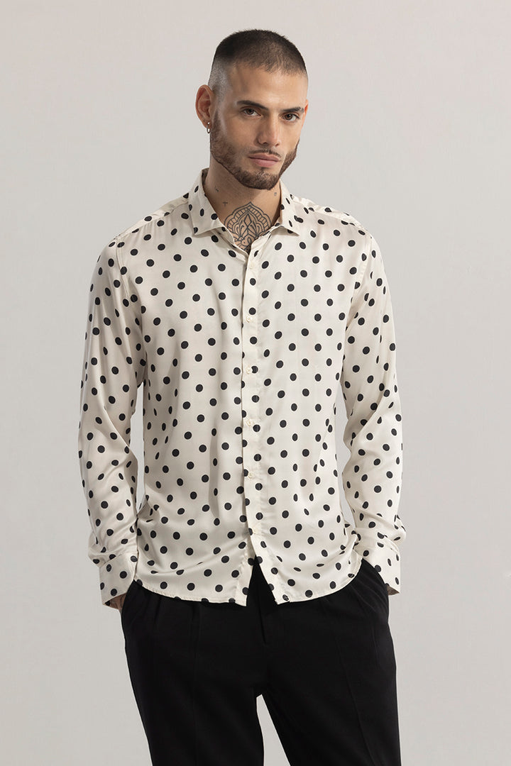 DapperDot Cream Silky Satin Shirt