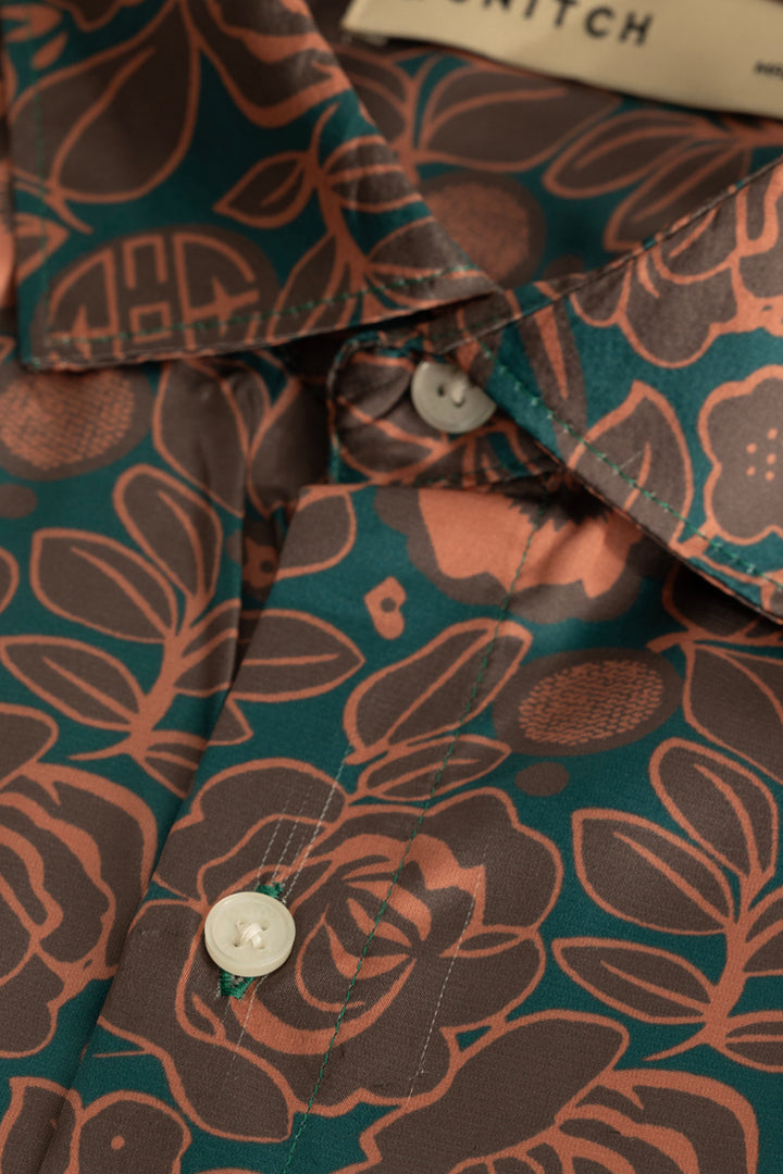 Vivace Brown Floral Satin Shirt