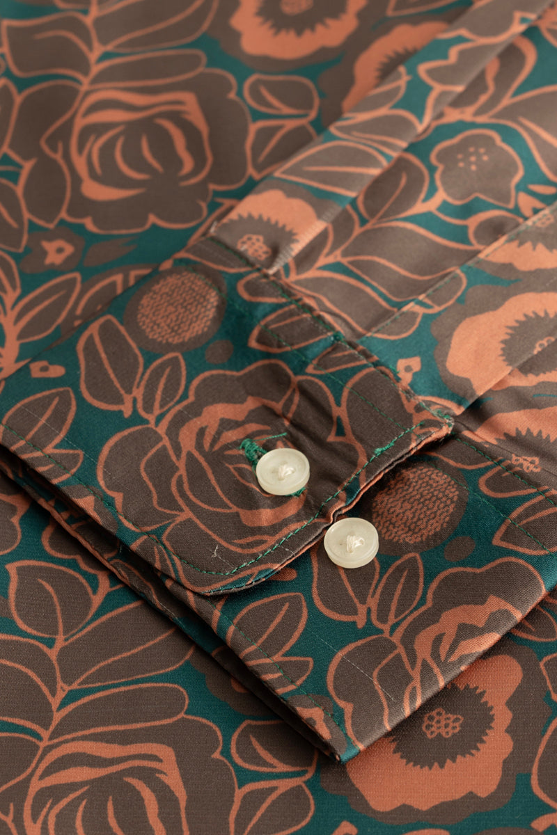 Vivace Brown Floral Satin Shirt