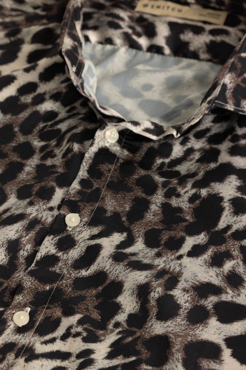 Fiero Light Grey Animal Print Velvet Shirt