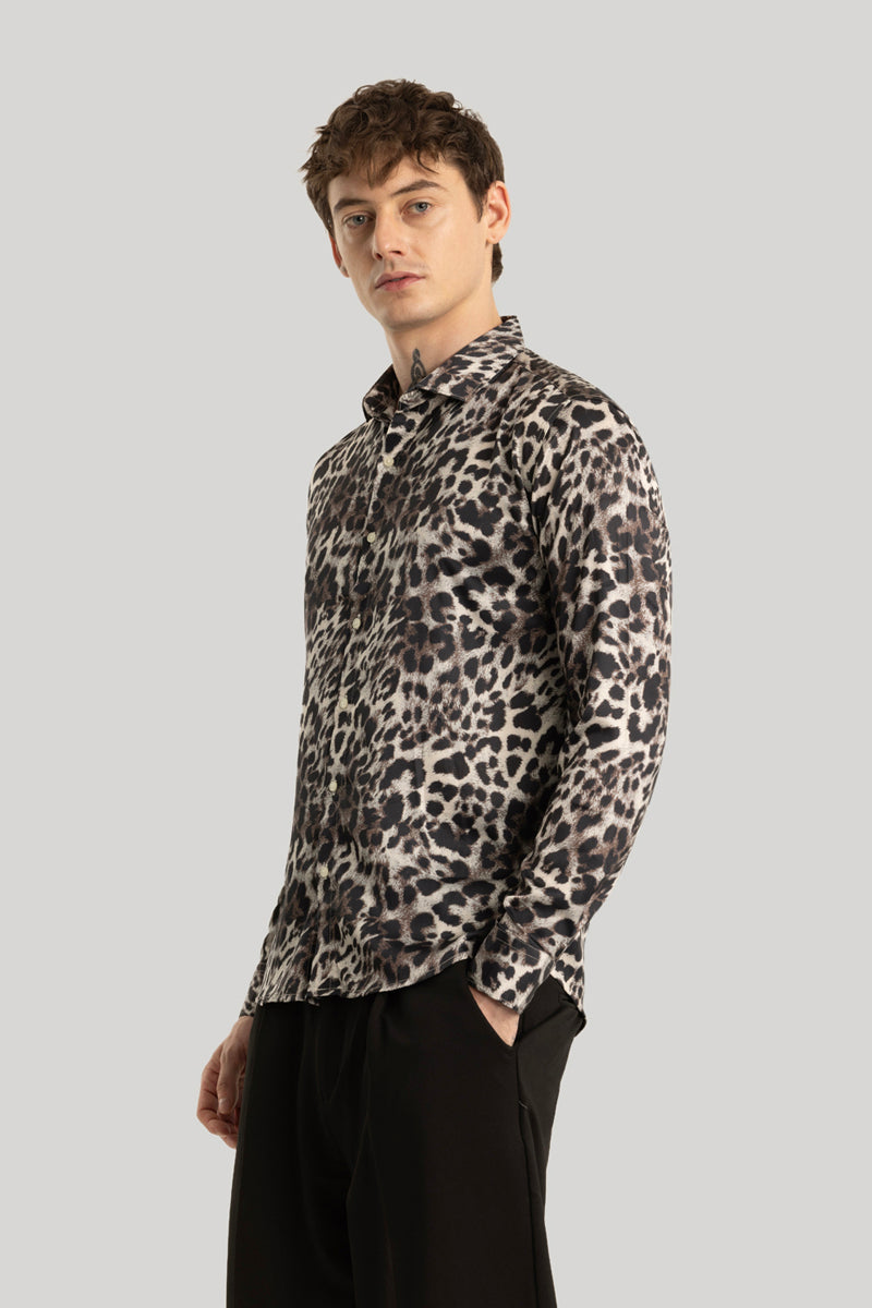 Fiero Light Grey Animal Print Velvet Shirt