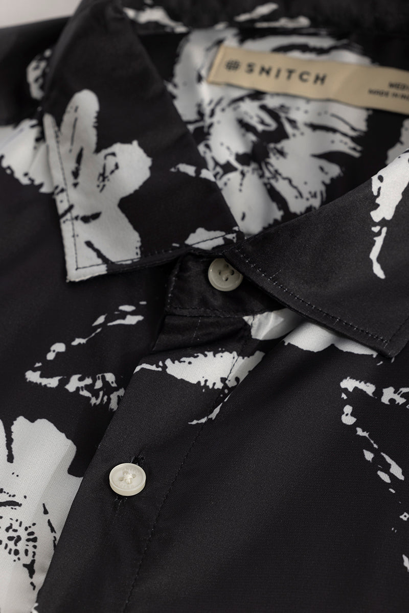 FloraNocturne Black Floral Shirt