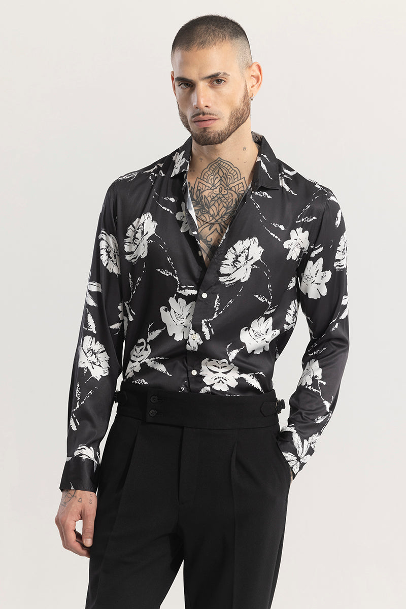 FloraNocturne Black Floral Shirt