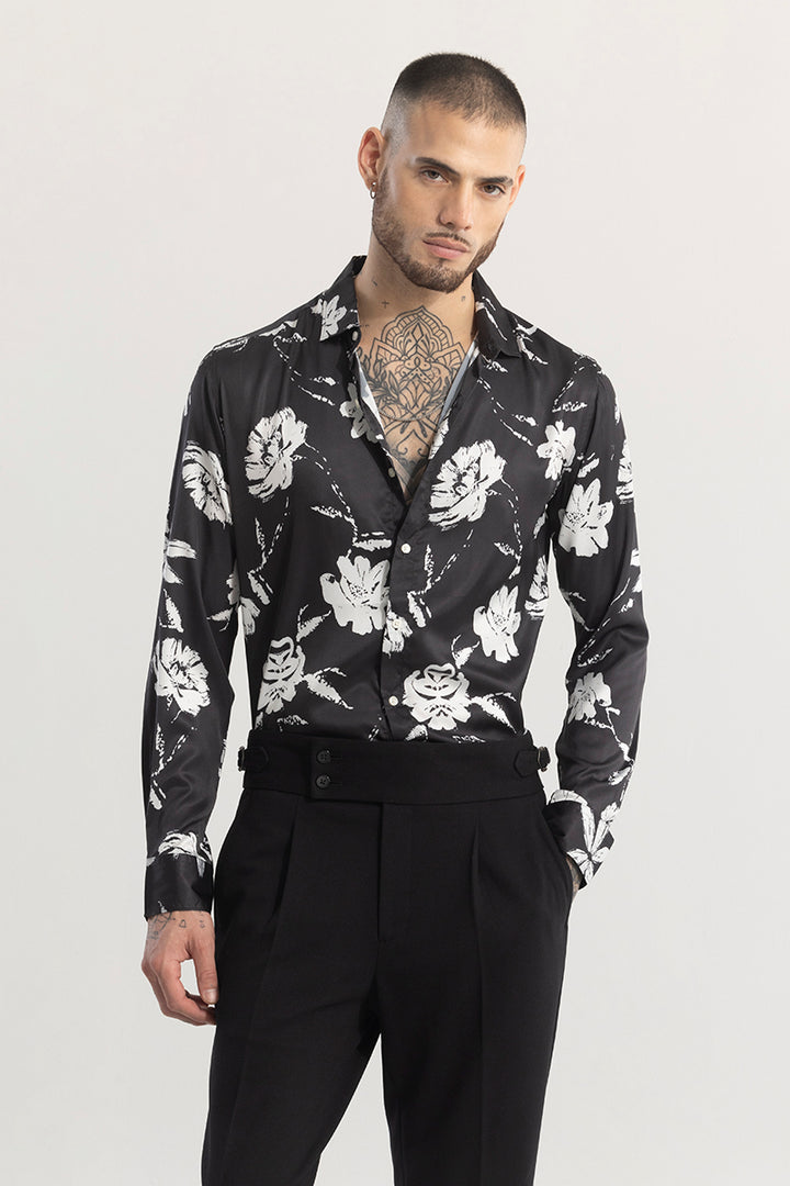 FloraNocturne Black Floral Shirt